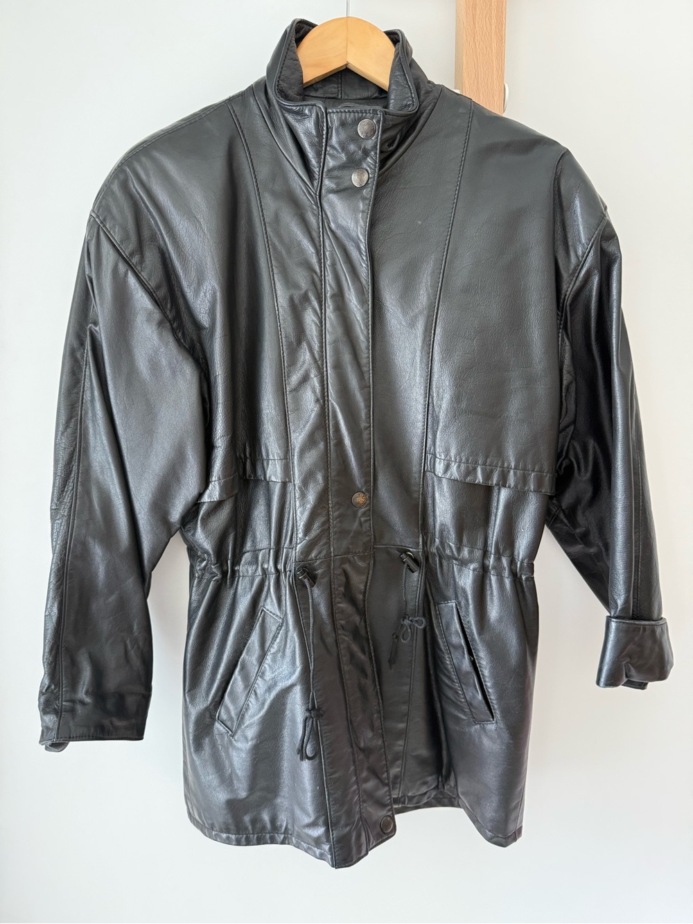 Vintage Black Leather Parka Jacket